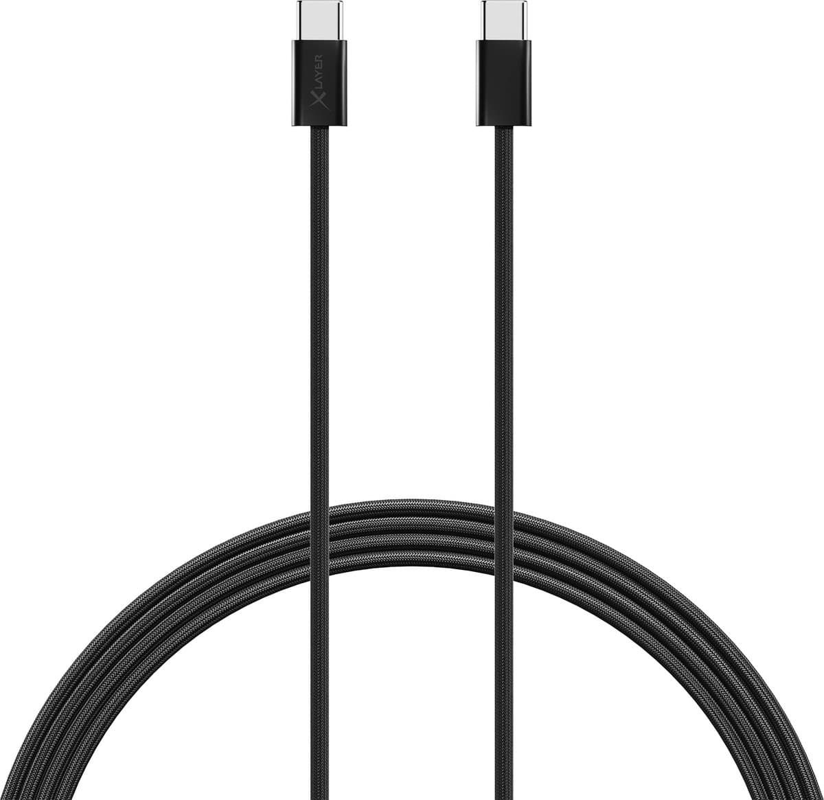 XLayer - Fijngeweven USB-C naar USB-C Kabel - Snel Opladen - Nylon - 2m - Zwart