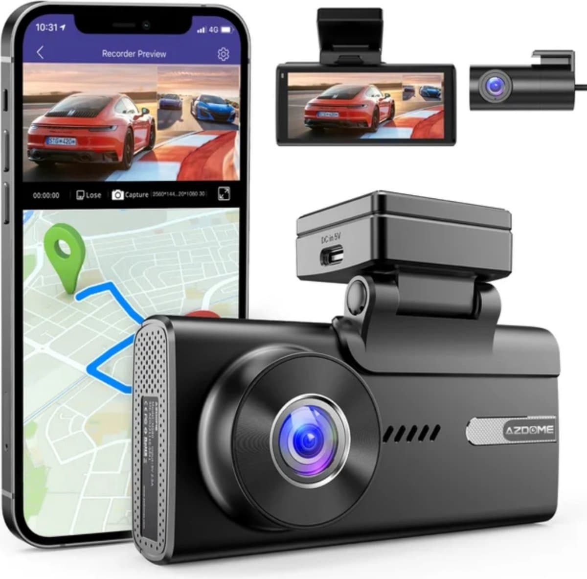 Azdome M580 Ultra 5K 2CH dashcam voor auto- met Full HD achtercamera - 4.0 Inch Touchscreen- GPS- WiFi - IR Nachtzicht- G-Sensor - Parkeerbeveiliging