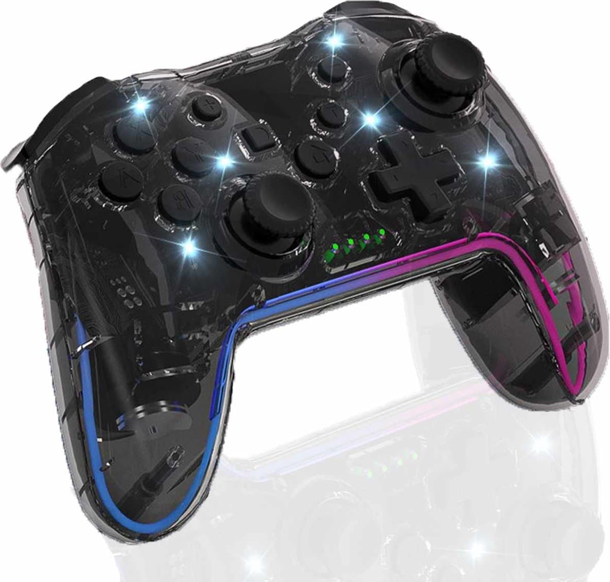 Meedeer Pro Controller Draadloos - draadloze schakelaar controller - Geschikt voor Nintendo Switch Controllers - Controller Switch Support Turbo - up-functie en verstelbare LED (transparant zwart)
