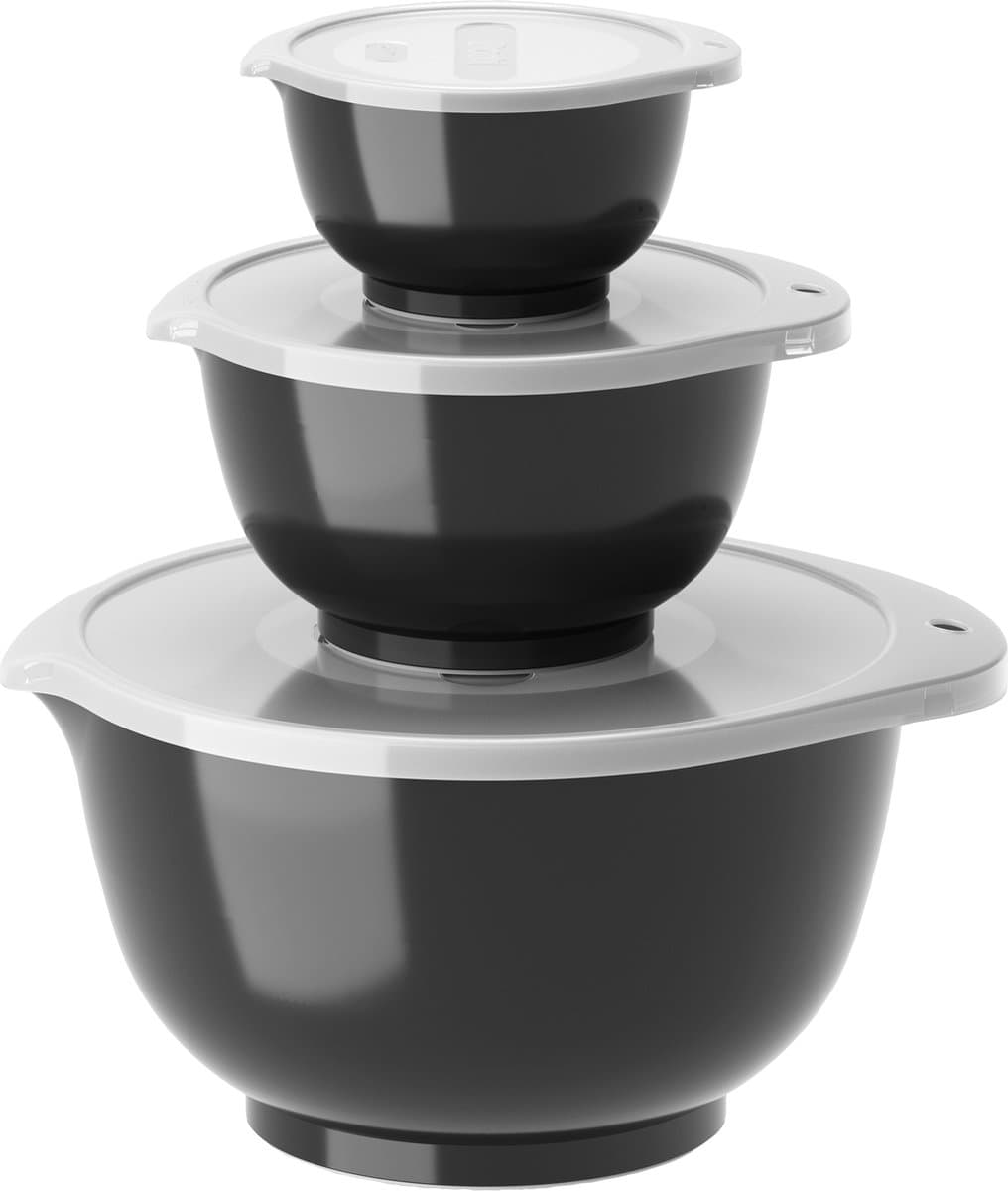 Rosti Margrethe Beslagkom Set - 6 delig - 0,25, 0,75 en 3 L - Carbon Black (zwart) - Mengkom met Deksel voor Bakken en Koken - Magnetron-, Vriezer- en Vaatwasmachinebestendig