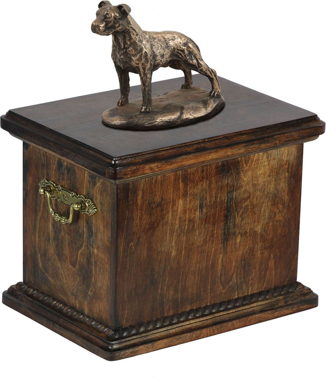 Elegante urn voor American Staffordshire Terrier met beeldje