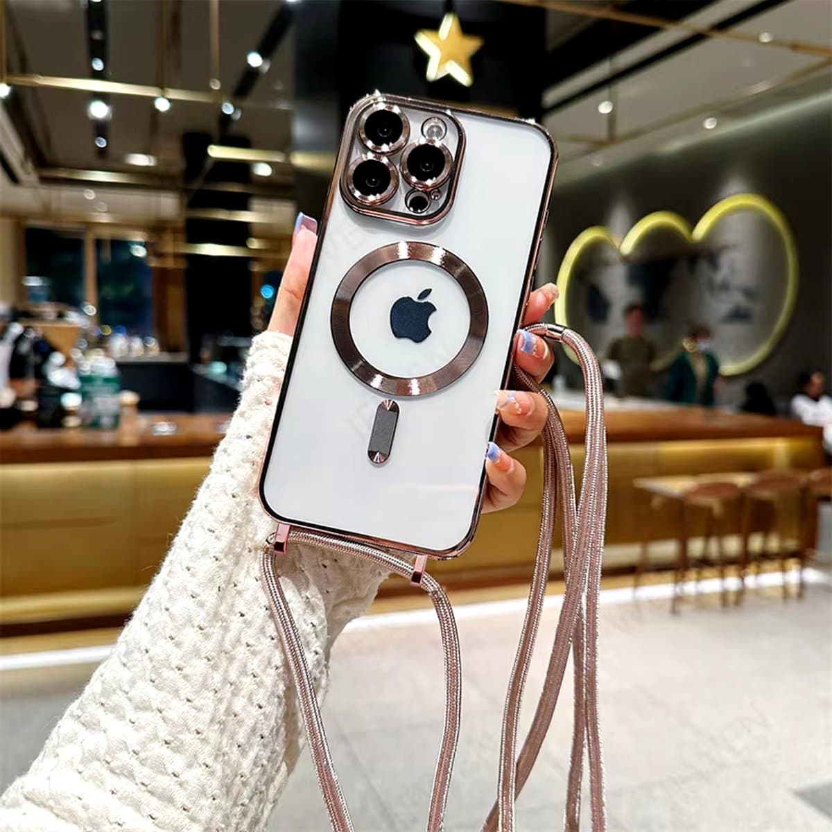 iPhone SE 2022 / SE 2020 / iPhone 8 / iPhone 7 Magsafe Silicone Hoes met Koord / Touwtje - Rose Goud