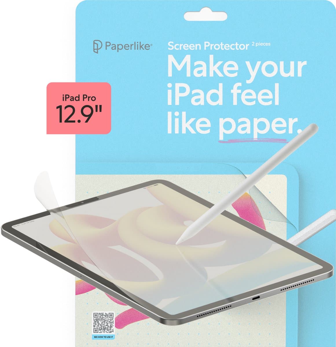 Paperlike 2.1 iPad Screen Protector geschikt voor iPad Pro 12.9 - no home button - Transparant