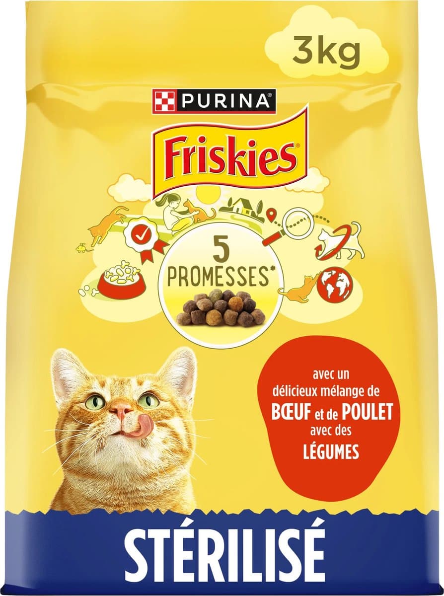 Friskies droogvoer voor katten - RUND, KIP & groenten - kattenbrokken voor gesteriliseerde katten- 3kg