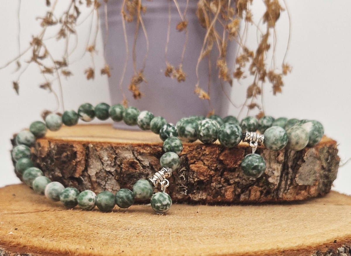 Handgemaakte Fatema natuursteen armband met natuursteen hanger " Qinghai hade " - 8 mm diameter van de korrel- Diameter armband 20 cm - Een mooi cadeau voor familie en vrienden