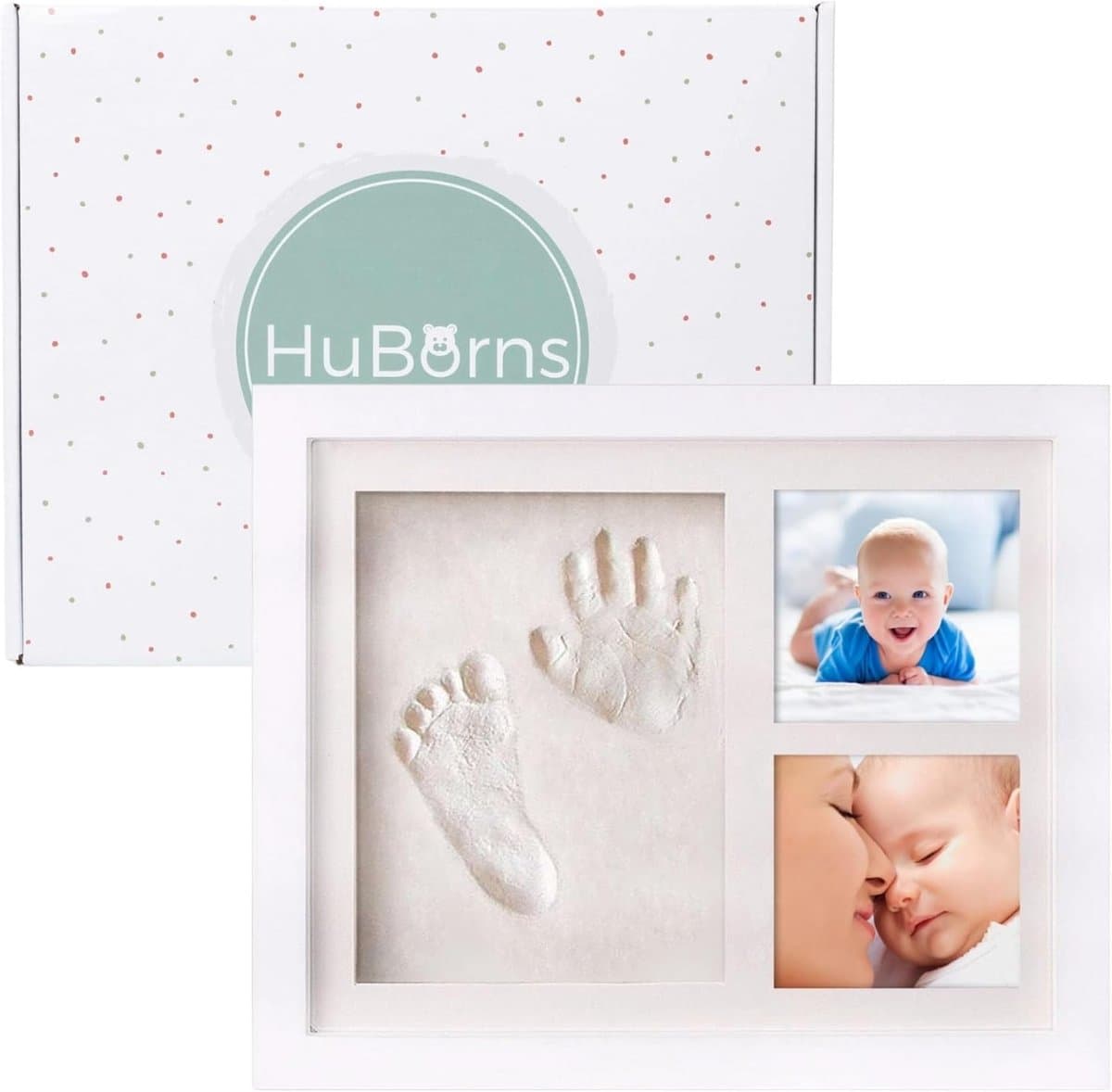 Thijox - Newborn Baby Voetafdruk Fotolijst met Handafdruk Klei, Crack Free Baby Voetafdruk Frame voor Jongen of Meisje, Origineel Geschenk in Wit