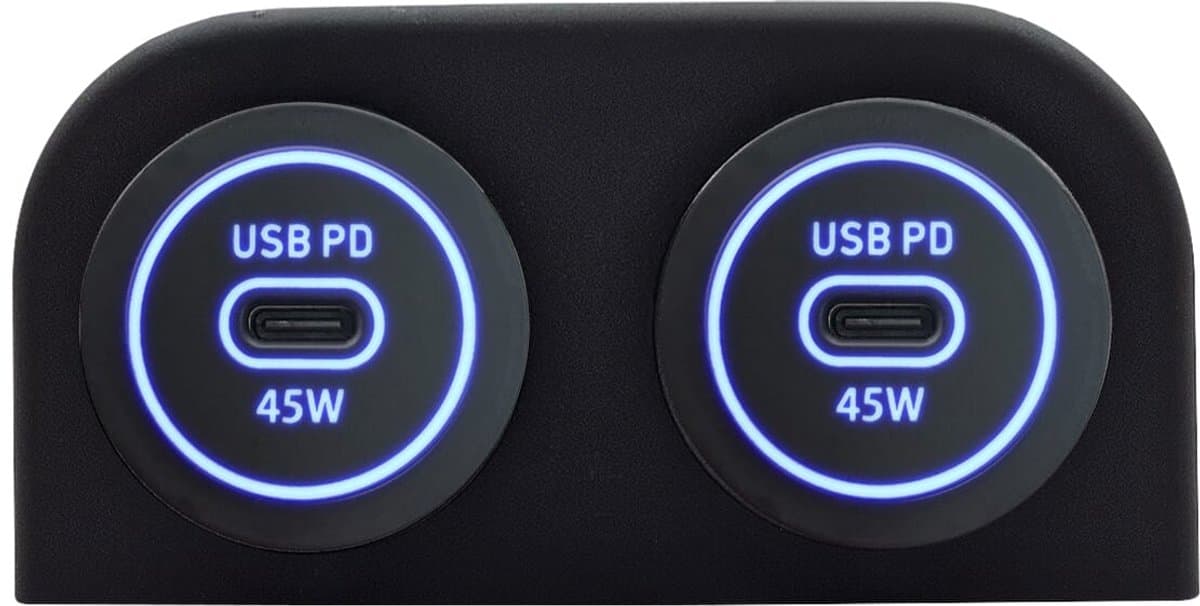 ProRide 12-24V USB C Autolader 1 Poort Opbouw - 45W - Tweevoudig Paneel - Blauw - 2 Stuks - USB-C Stopcontact