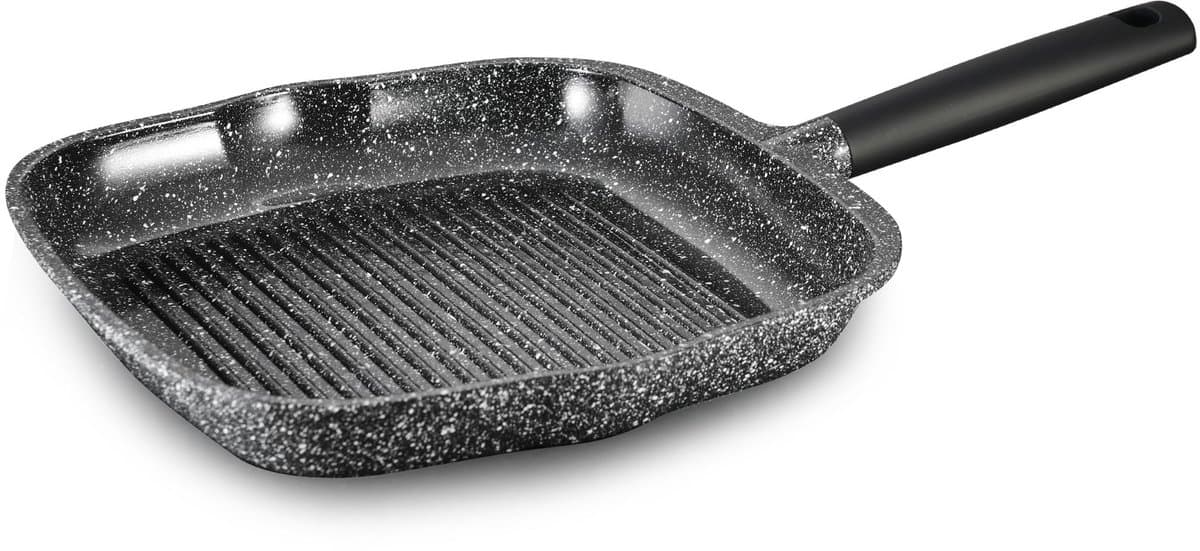 Swiss Haus® MGP28B Grillpan Inductie - Ø 28 cm - PFAS Vrij - Grill Pan Met Sapphire™ Antiaanbaklaag - Vleespan Geschikt Voor Alle Warmtebronnen - Zwart