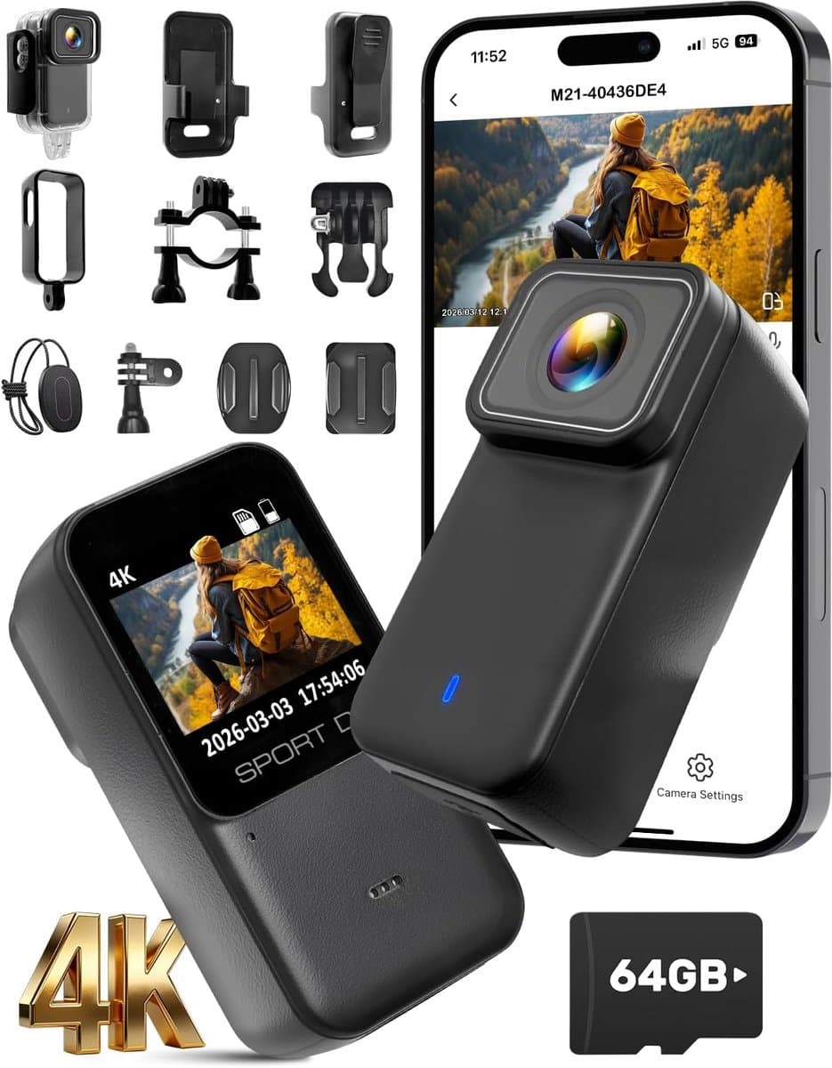 Mini Actie Camera - Draagbare Recorder - Avontuur Vastleggen - Waterdicht tot 30m - 64GB Opslag - Zwart