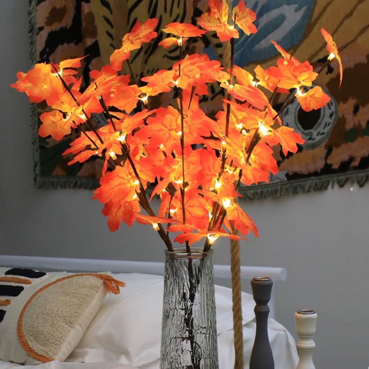 LED Takverlichting - Verlichte Takken - Decoratieve Verlichting - 100 Warm Witte LED's - 70cm - Maple Bladeren