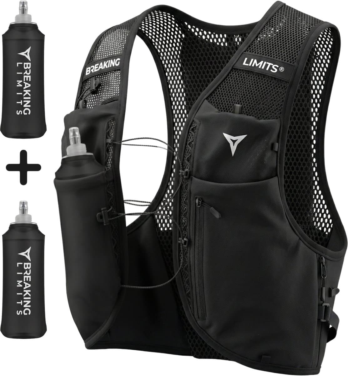 Breaking Limits Hardloopvest met Telefoonhouder & Ruimte voor Waterzak - Inclusief 2 x Soft Flask 500 ml - Ultralicht Reflecterend Running Vest - M-XL