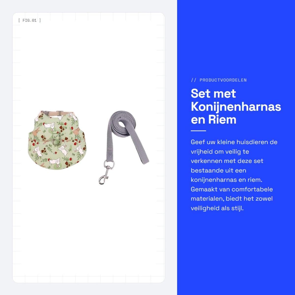 Dailygoods- Konijnenharnas Verstelbaar - Trainingsvest - Metalen Gesp - Draaibare Haak - Lichtgewicht - Ademend Materiaal - Huisdierenharnas