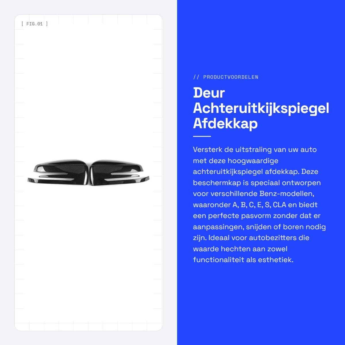 Dailygoods- Afdekkap Achteruitkijkspiegel - Beschermkap - Geschikt voor Benz A/B/C/E/S/CLA/GLK/GLA - W204/W246 - Eenvoudig te installeren - Hoogwaardig ABS-plastic - Spiegelkap