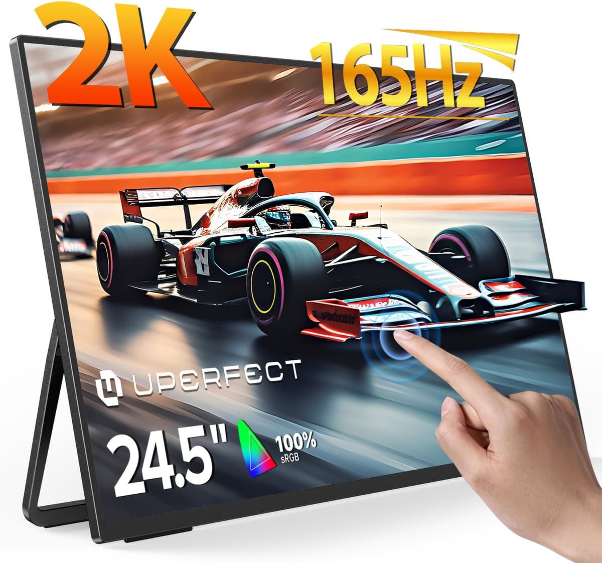 UPERFECT 24.5-inch draagbare touchscreen-monitor met geïntegreerde standaard, 165 Hz, 2560x1440p QHD IPS, USB-C- en Mini-HDMI-poort, tweede scherm voor laptop/telefoon/gameconsole
