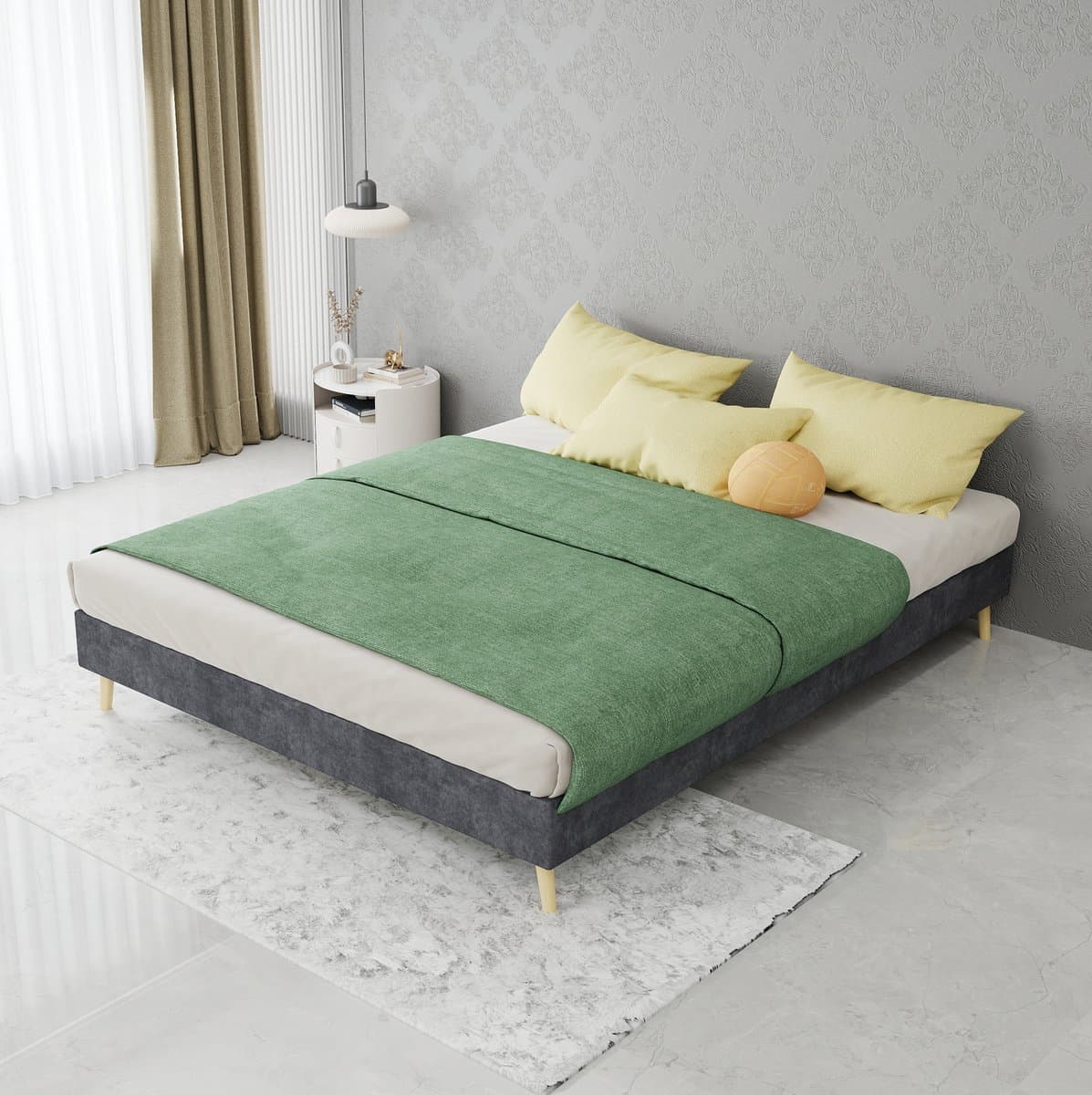 FloraGrace Bed 140x200 cm - Tweepersoons Bedframe Met Lattenbodem - Laag Design Met Opbergruimte Onder Bed - Zonder Matras - Grijs