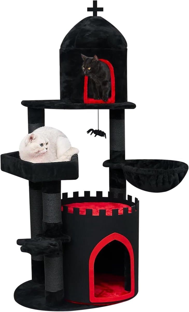 Kattenboom Kasteel - Krabpaal Toren - Spelen Klimmen - Gothic Design - 142 cm Hoog - Zwart