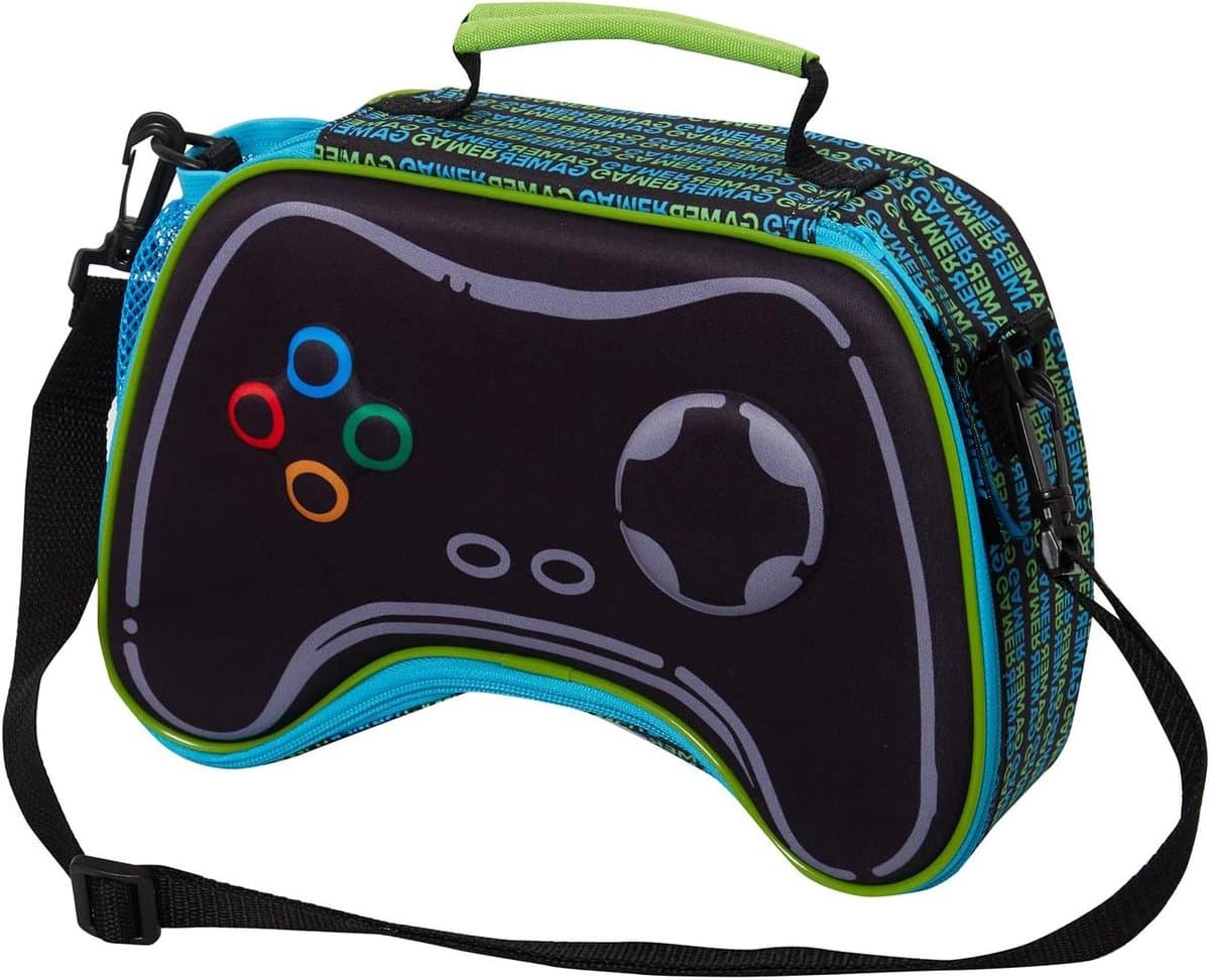 Kinder Lunchtas - Schooltas Snacktas - Lunch Meenemen - 3D Controller Design - 30 cm Hoog - Zwart Groen Blauw