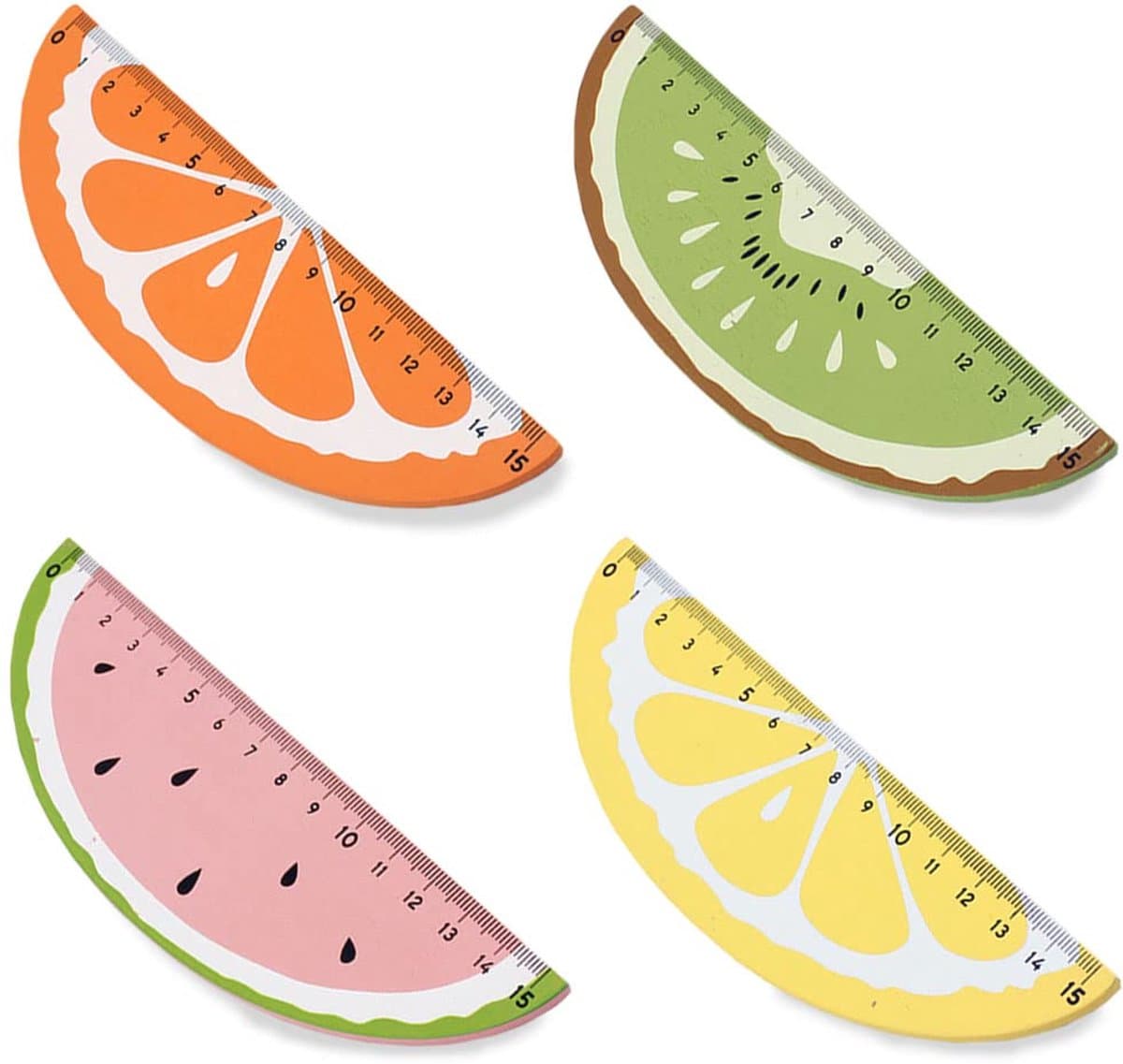 4 stuks houten liniaal voor kinderen, houten meetliniaal, leerlingenliniaal, creatief fruitmodelleren, voor kinderen, studenten, kantoorartikelen, onderwijsbeloningen (15 cm)