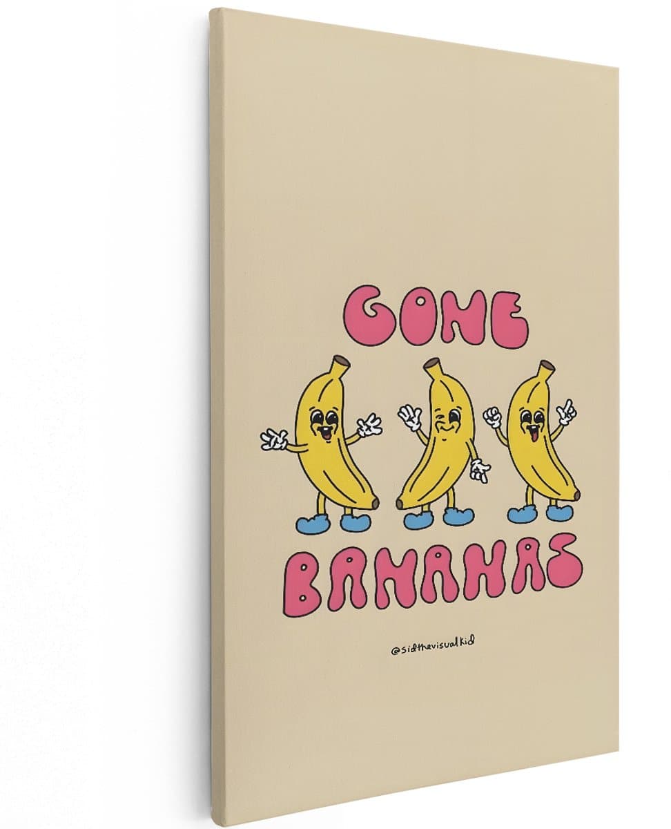 Artaza Canvas Schilderij Bananen - 100x150 cm - Groot - Wanddecoratie Kinderkamer - Muurdecoratie Gone Bananas - Retro Schilderij Met Tekst - Geel