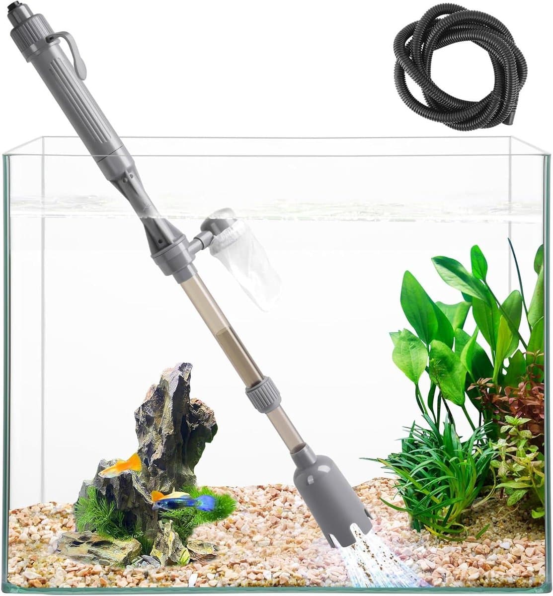 Aquarium Grindreiniger - Waterwisselaar Sifon - Aquarium Onderhoud - 3-in-1 Multifunctioneel - Verstelbaar 55-80cm - Zwart
