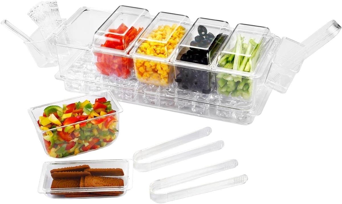 Diepvries Bewaardozen - Voedsel Containers - Maaltijd Voorbereiding - 5 Vakken Uitneembaar - 40x15x11 cm - Wit