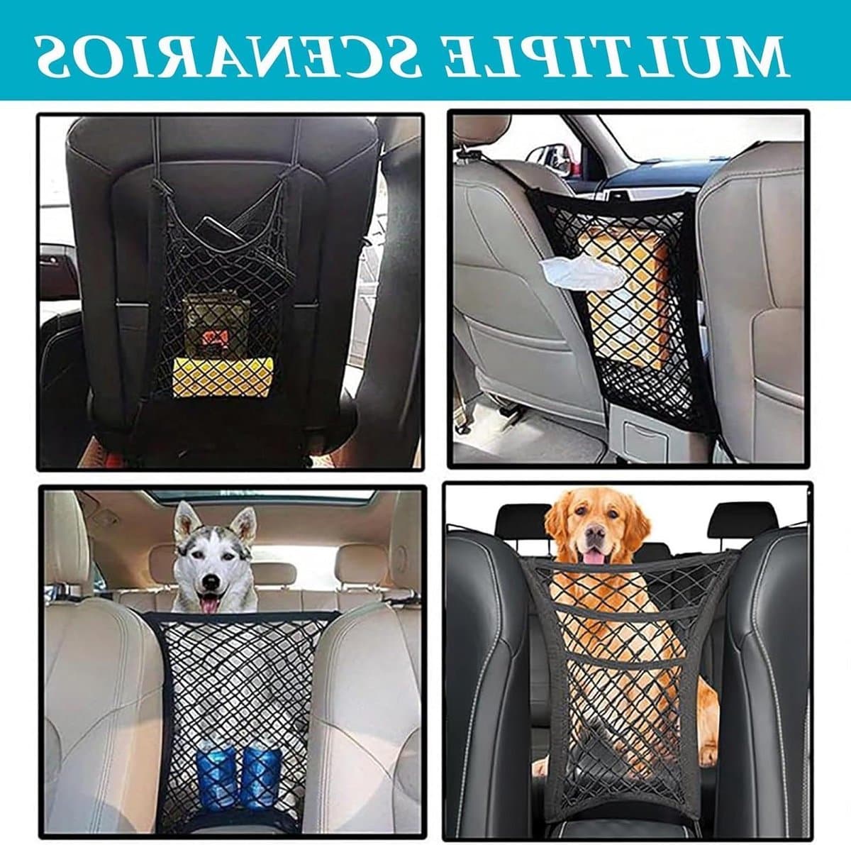 Hondennet Auto - Hondenafscheiding Auto - Veilig Reizen - Verstelbaar Mesh - 1 x 1 x 1 cm - Zwart