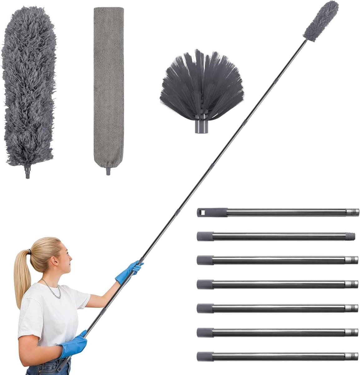 Stofzuiger Set - Reinigingsset Bezem - Hoge Plekken Schoonmaken - Buigbare Hoekbezem - 310 cm - Grijs