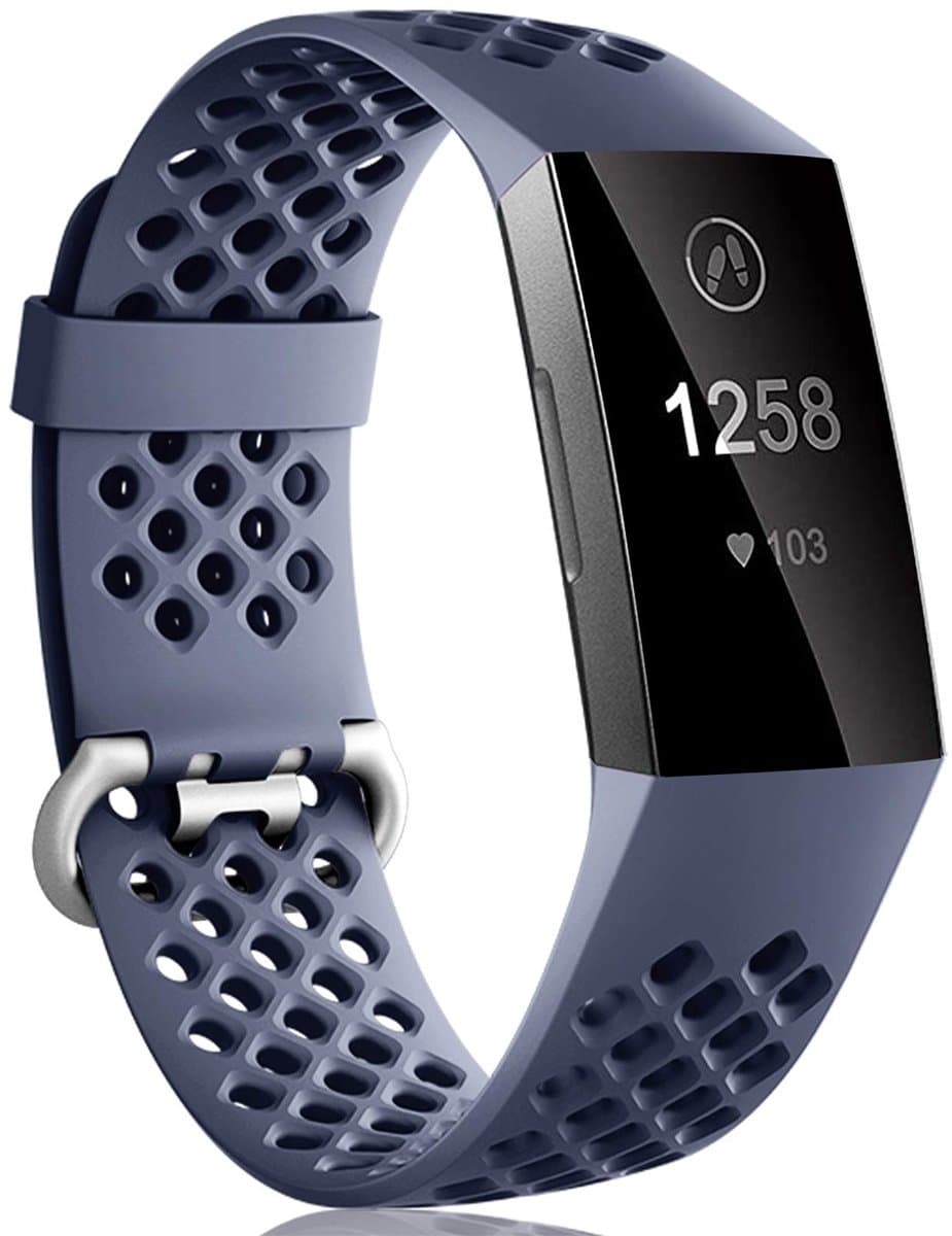 Sportarmband voor Fitbit Charge 3 en 4 - Siliconen, verstelbaar, ademend - Blauw/grijs