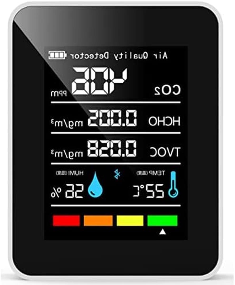 Luchtkwaliteit Monitor - CO2 Detector - Binnenlucht Meten - 5-in-1 Functie - Compact Model - Wit