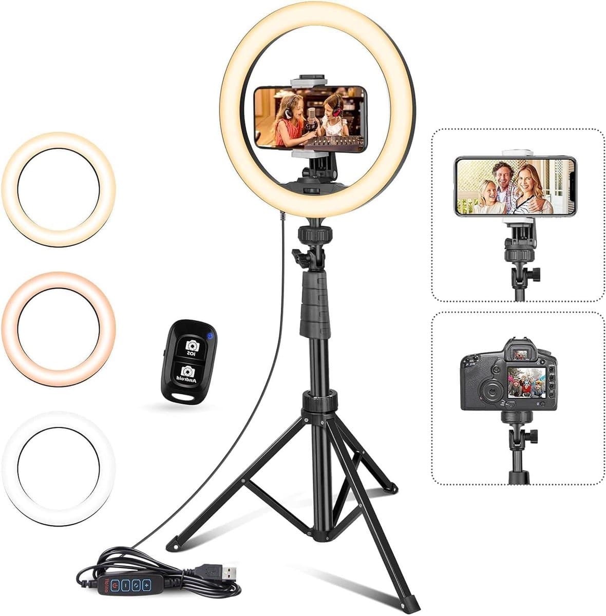 Ringlicht met Statief - Selfie Lamp - Live Streamen - Touch Control - 10 Inch - Wit