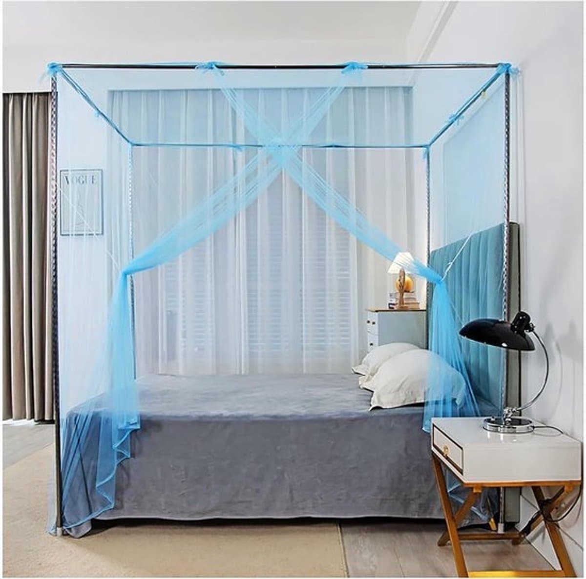 Hemelbed Frame - Bed Canopy - Slaapkamer Decoratie - Roestvrij Staal - Queen Size - Blauw