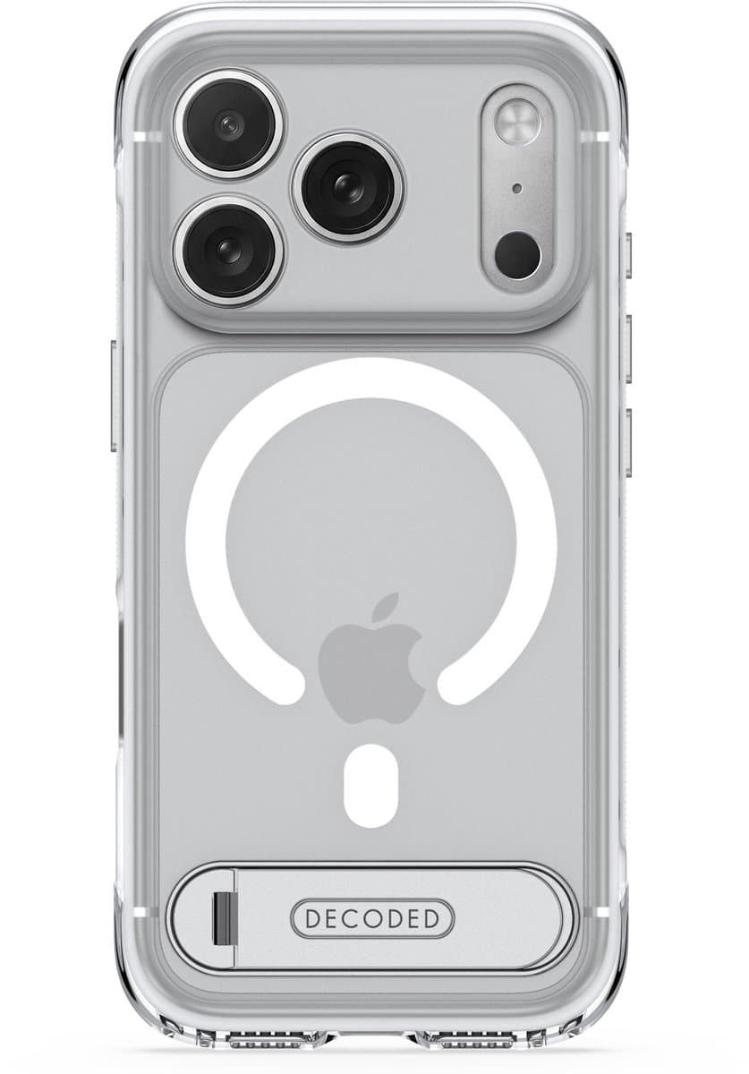 DECODED Hybride Hoesje met 360° Standaard voor iPhone 18 Pro Max / 17 Pro Max - Geschikt voor MagSafe - Schokbestendige Bumpers - Glazen Cameraknop - Transparant