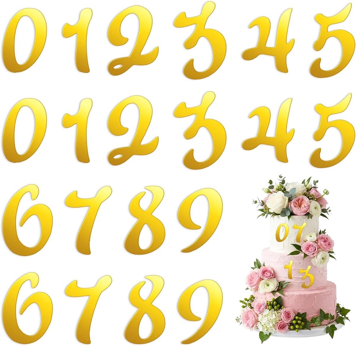 Taartdecoratie cijfers goud - 20 stuks acryl 0-9 - glanzend spiegeleffect - herbruikbaar voor feest - ShopVlot