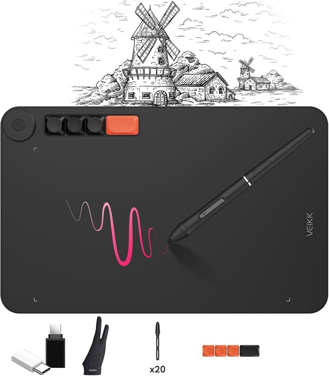 Thijox - VEIKK Voila L Grafische Tablet 10 x 6 inch - Tekentablet met Drukgevoelige Pen, Geschikt voor Digitale Kunst, Ontwerpen, Illustraties en Foto