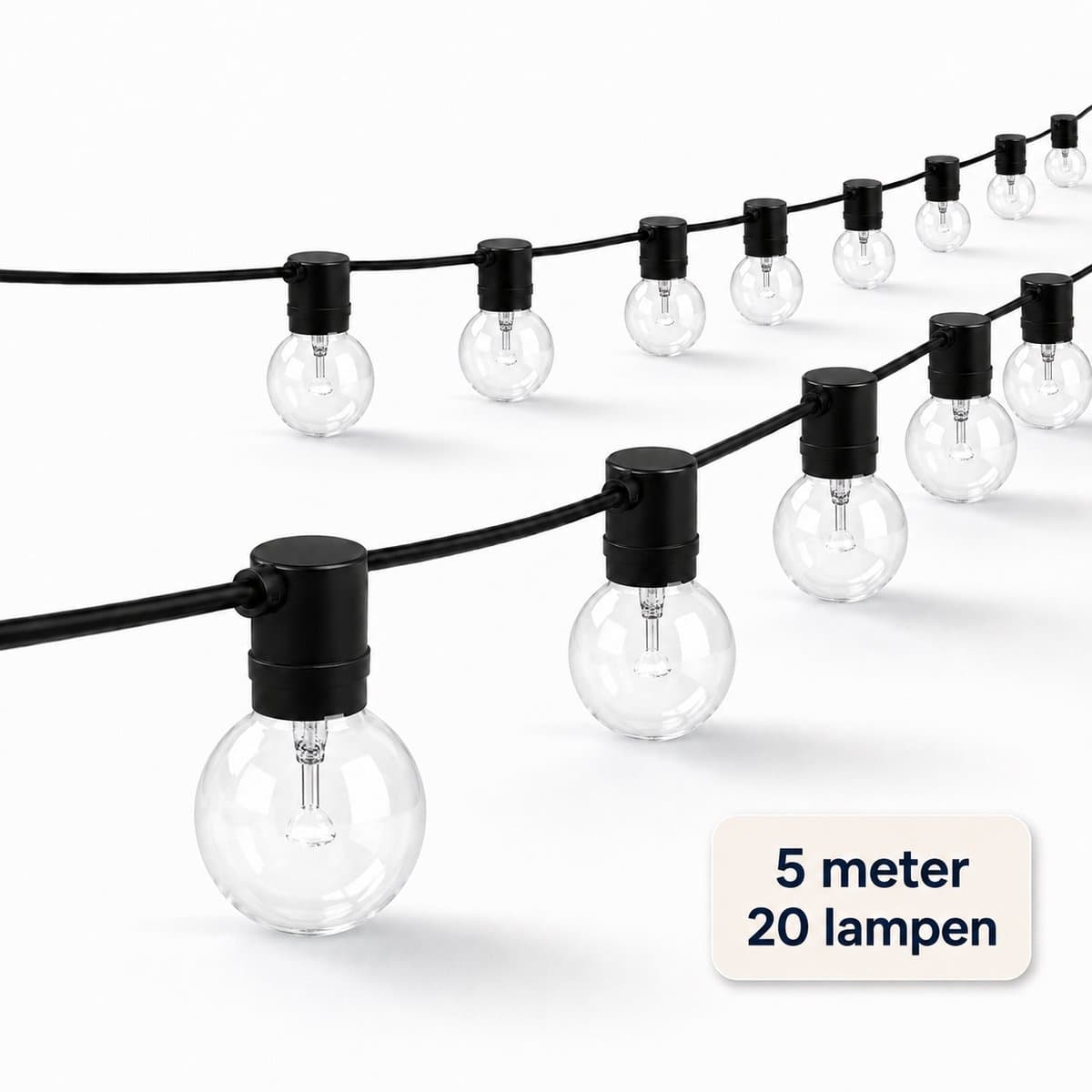 Dicadore Lichtsnoer Buiten 5M - 20 LED Lampen - IP42 Waterdicht - 2200K - Warm Wit - Tuinverlichting Sfeerverlichting