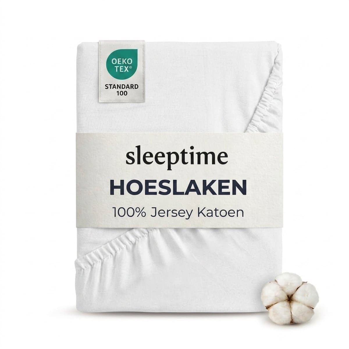 Sleeptime Jersey Stretch Hoeslaken - 100% Katoen - 190/200x200/220 - Wit