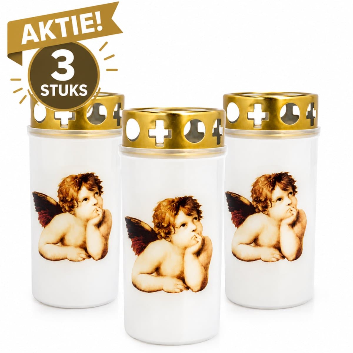 Grafkaarsen - 2,5x6cm ongeveer 43 uur brandtijd - set van 3 grafkaarsen met afbeelding engel