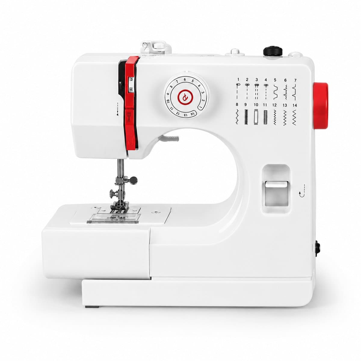 Gloovon® - Naaimachine - 14 Steken - Dubbele draad stiksteek - Voetpedaal - Ingebouwde verlichting - Naaimachine kinderen - Wit