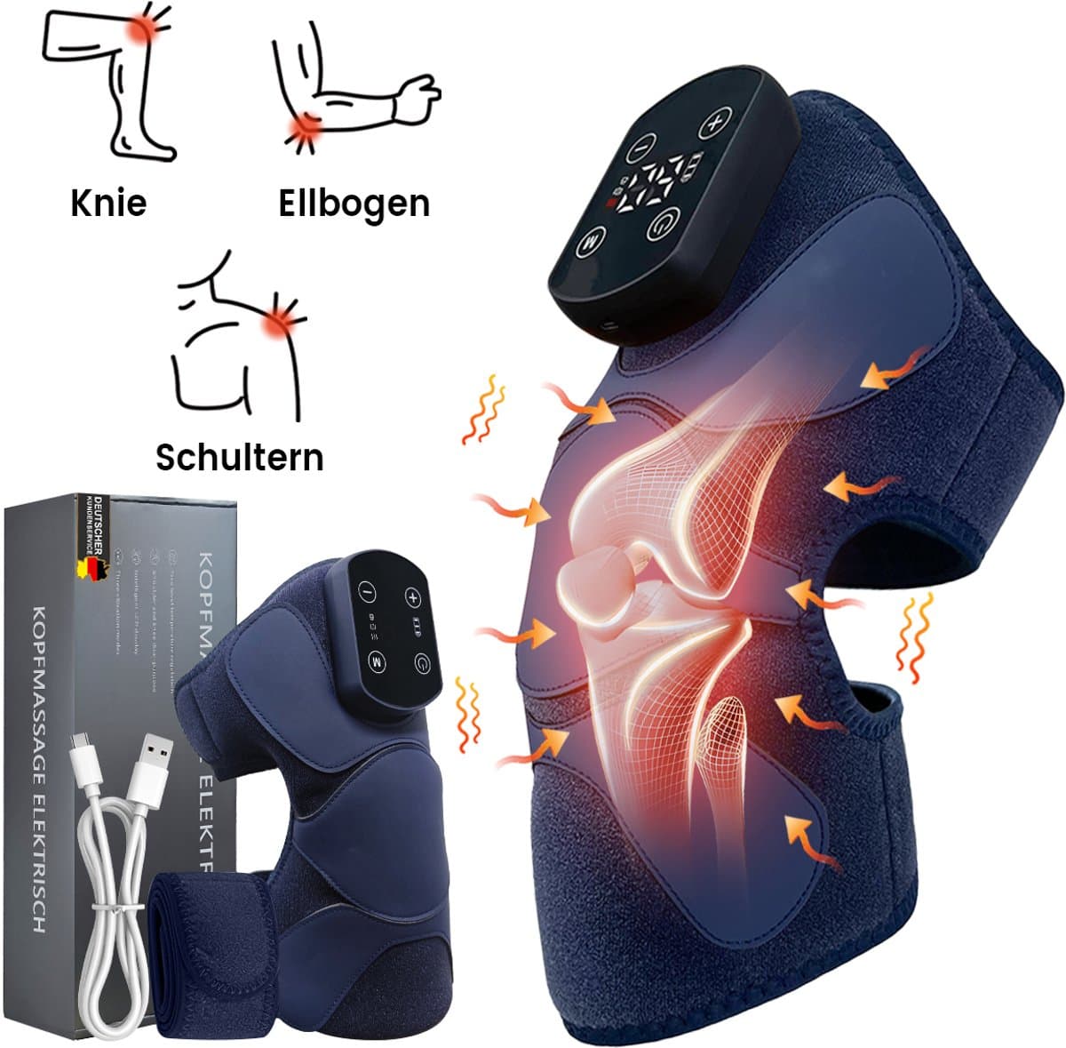 Knie Massage Apparaten met warmtefunctie - Massageapparaten - 3-in-1 standen Kniemassager - Kniebrace - Beenmassager - Kniegewrichtmassager - 3 massage-instellingen - Timerinstelling - Verstelbare kniemaat - Snelle verwarming met grafeen - Zwart