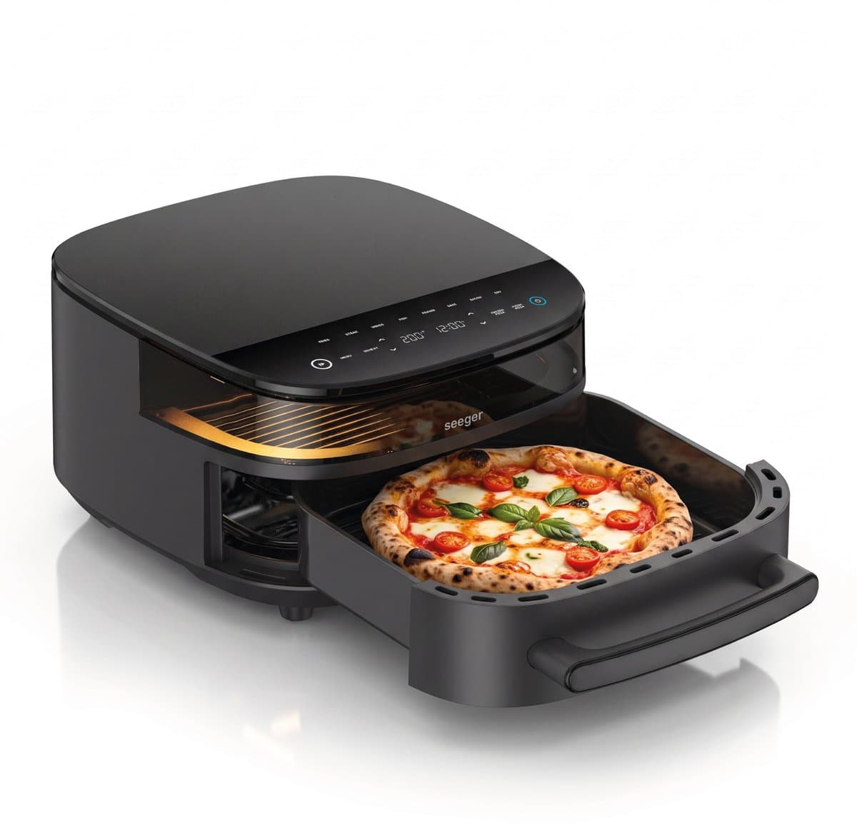 Seeger SpaceFry Airfryer XXL - 6L - Pizza tot 28 cm - 11 Programma's - PFAS-vrij - Voor 6 Personen - Kijkvenster - 80-230 °C