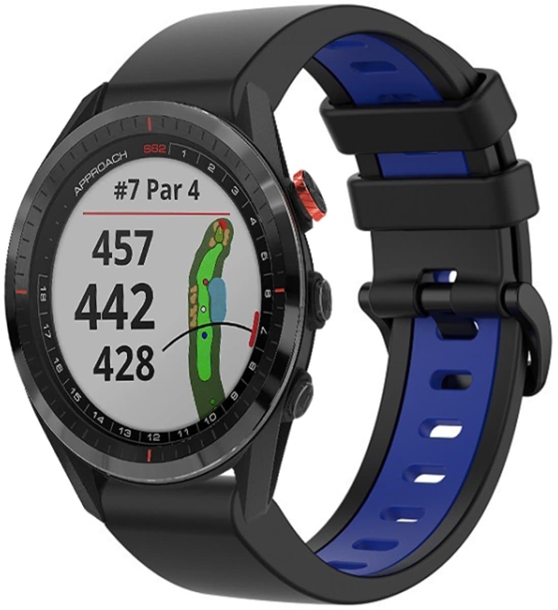 Voor Garmin Approach S62 22mm siliconen sport tweekleurige horlogeband (zwart + blauw)
