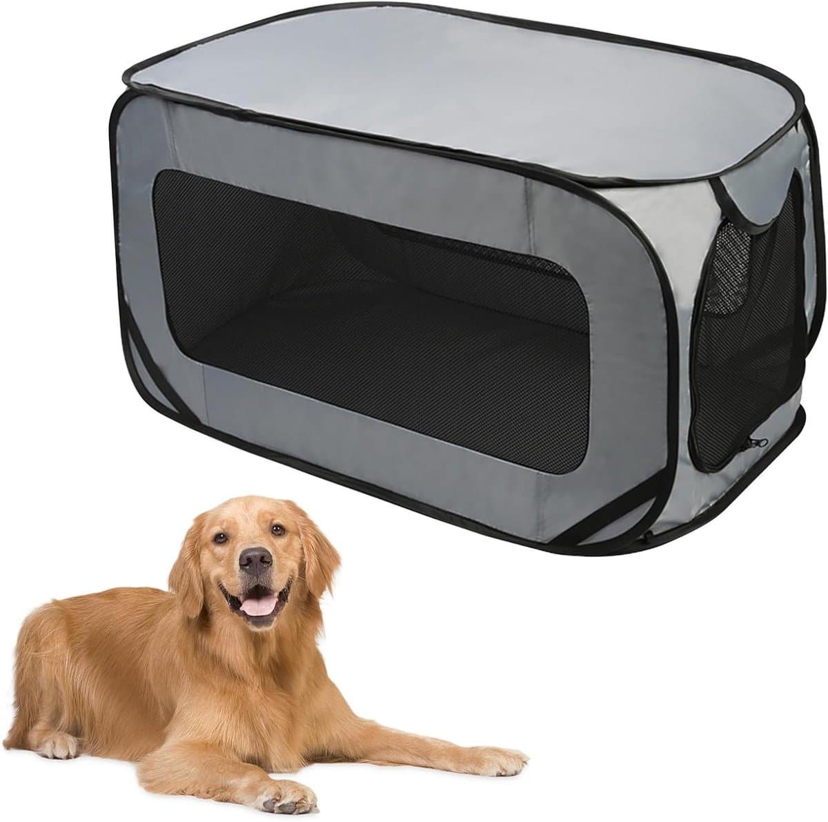 Hondentransportbox Opvouwbaar - Draagbare Hondenbox - Veilige Reis - Mesh Ventilatie - 94 x 53 x 53 cm - Zilver Grijs