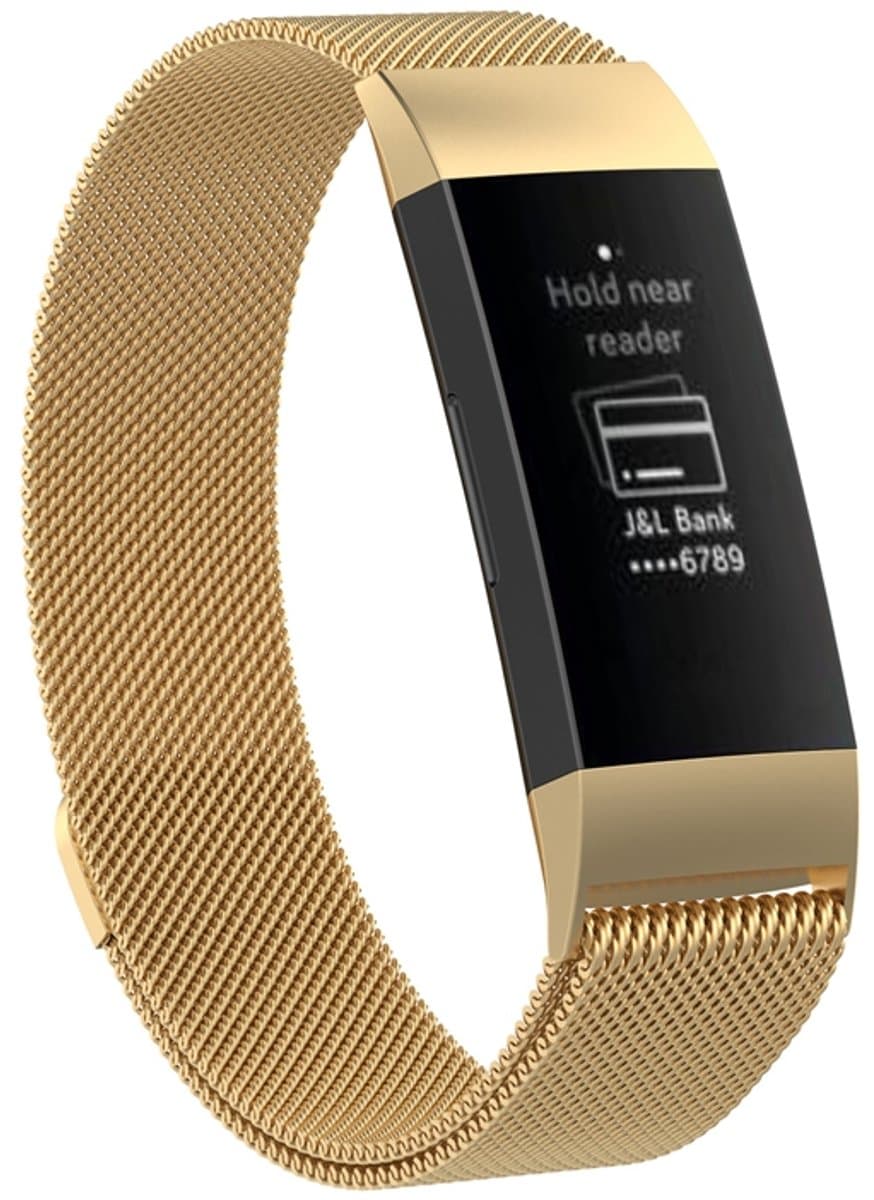 Roestvrijstalen magneetpolsband voor FITBIT Charge 4, groot formaat: 210x18mm (goud)