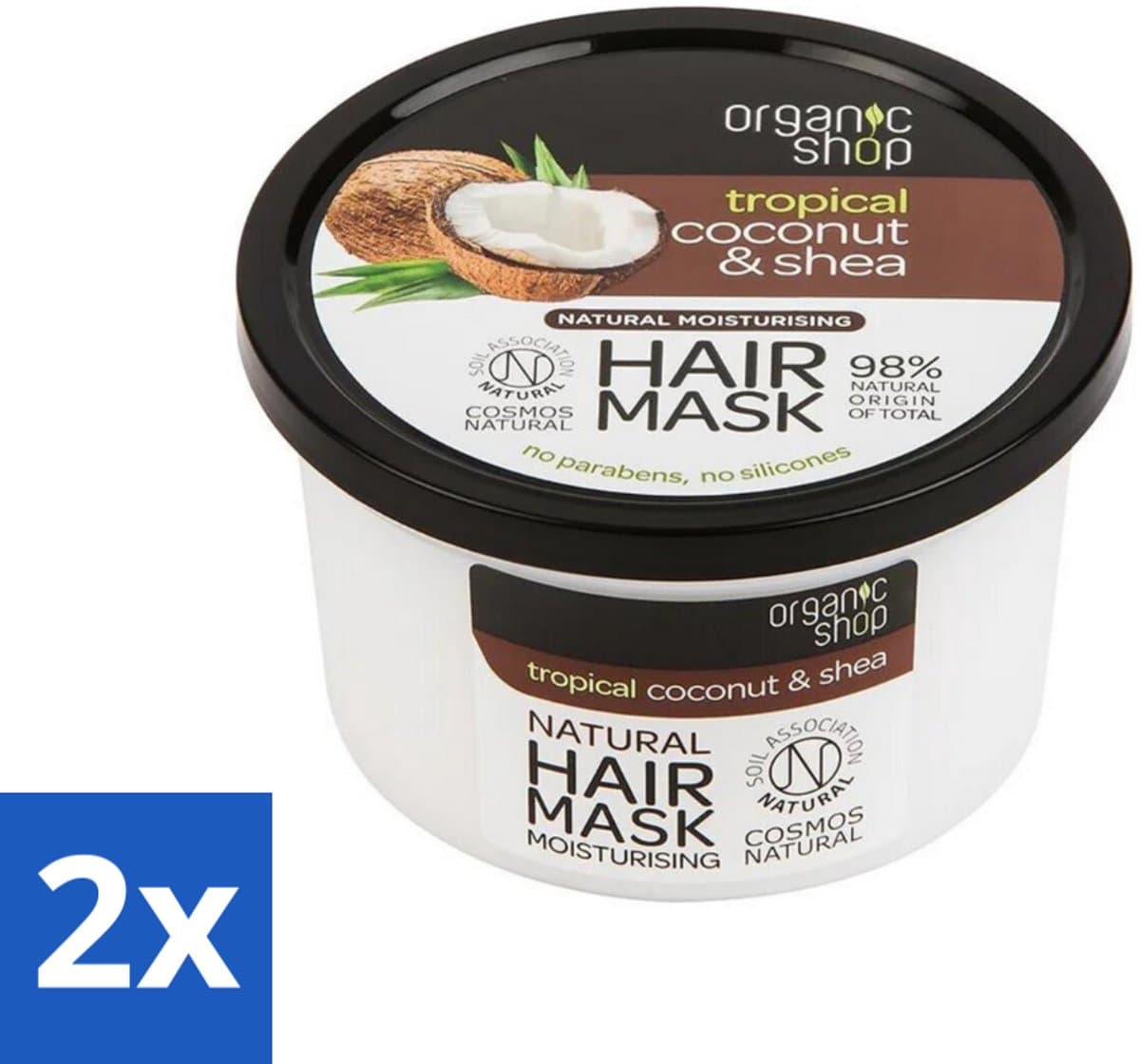 Organic Shop - Haarmasker Coconut & Shea - Verzorgend en Voedend - 250 ml - Voordeelverpakking - 2 stuks