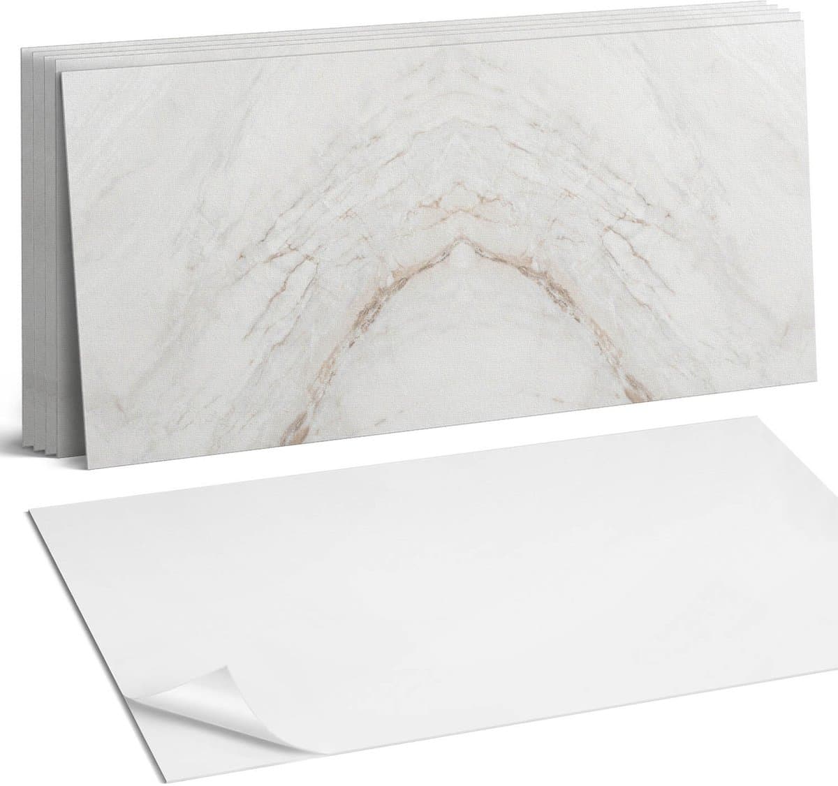 Coloray Plaktegels - Elegant marmerpatroon Wandtegel Zelfklevend - 60 cm x 30 cm - Wit Plaktegels - 6 stuks - Rechthoek PVC Tegels - Plaktegels Keuken - Zelfklevende Vloertegels Badkamer - Vinyl Tegels - Zelfklevende Wandtegels