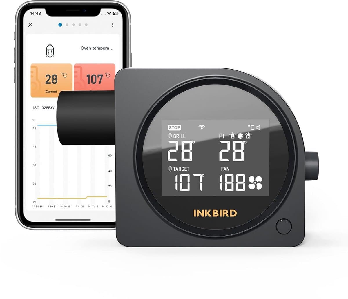 Wi-Fi BBQ Temperatuurcontroller met 5 RVS Probes en Ventilator - Automatische Slimme Barbecue Thermometer