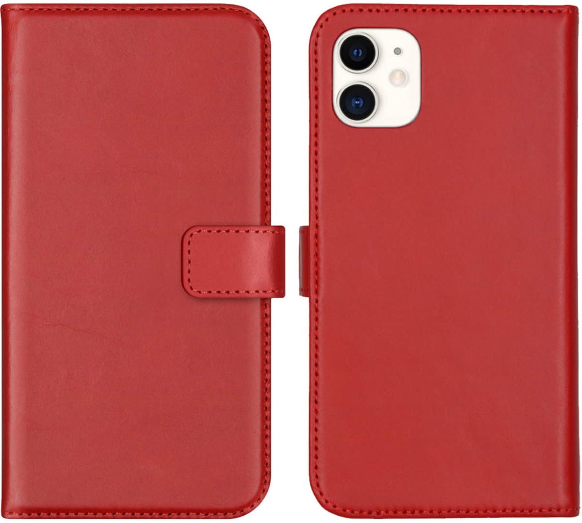 Selencia Hoesje - Geschikt voor Apple iPhone 11 - Echt Lederen Bookcase - Rood