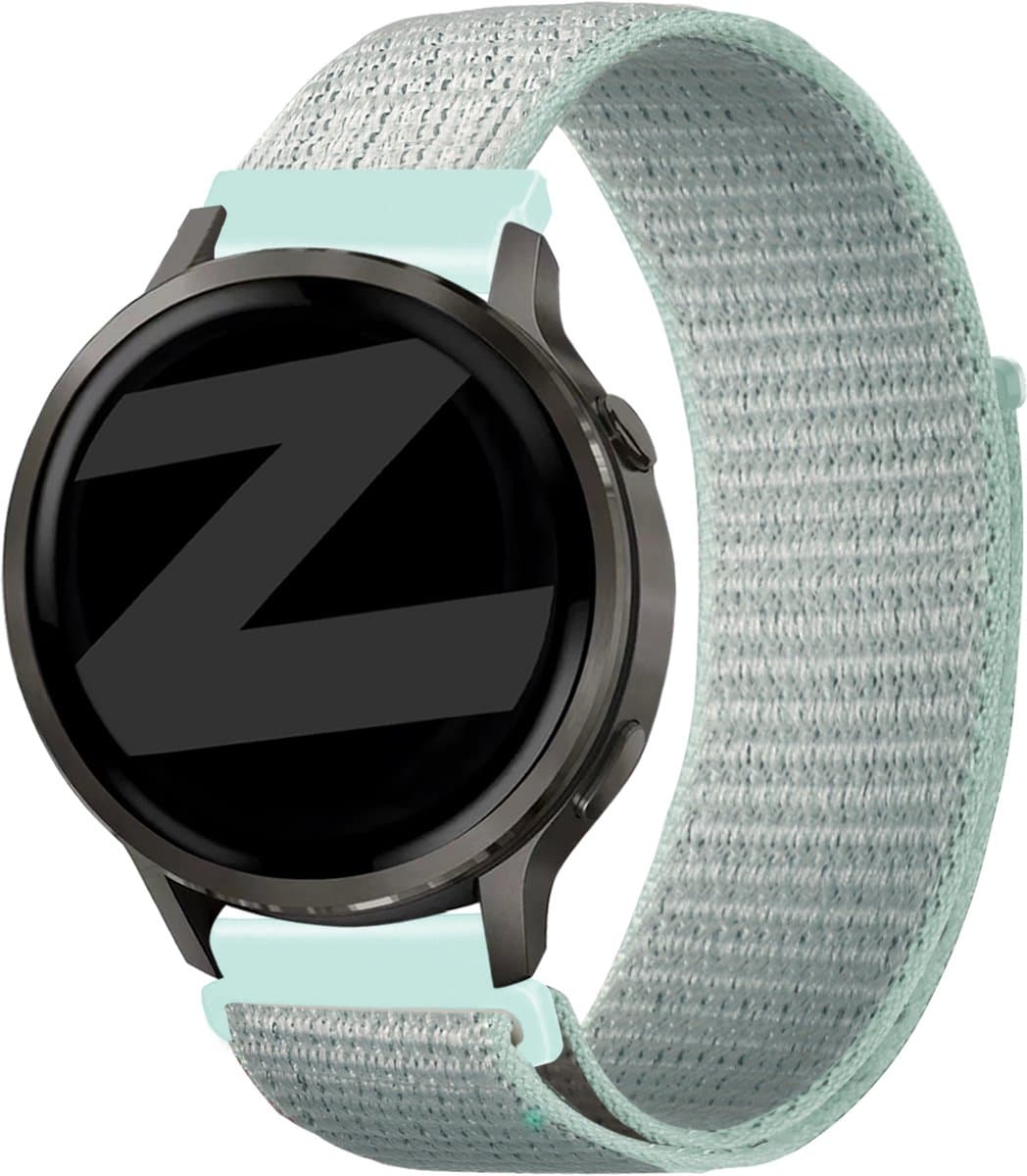 Bandz Nylon loop bandje 20mm - geschikt voor Garmin Vivoactive 6 / 5 / 3 / Vivomove HR / Style / Luxe / Sport / Trend / Forerunner 645 / 245 / 165 / 55 / Approach S12 / S40 / S42 / S44 / S50 / Venu SQ / SQ2 / 2Plus - Licht Cyaan