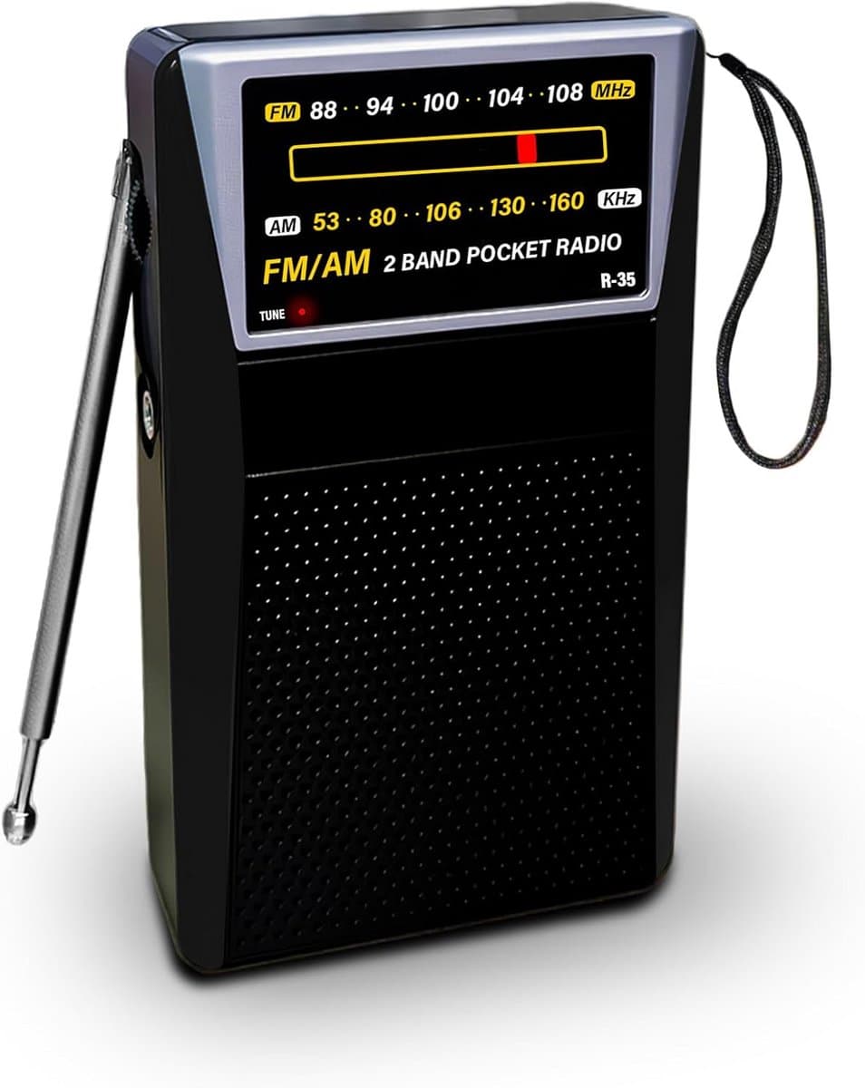 Draagbare AM/FM Radio voor Zakformaat met Uitstekende Ontvangst en Koptelefoonaansluiting