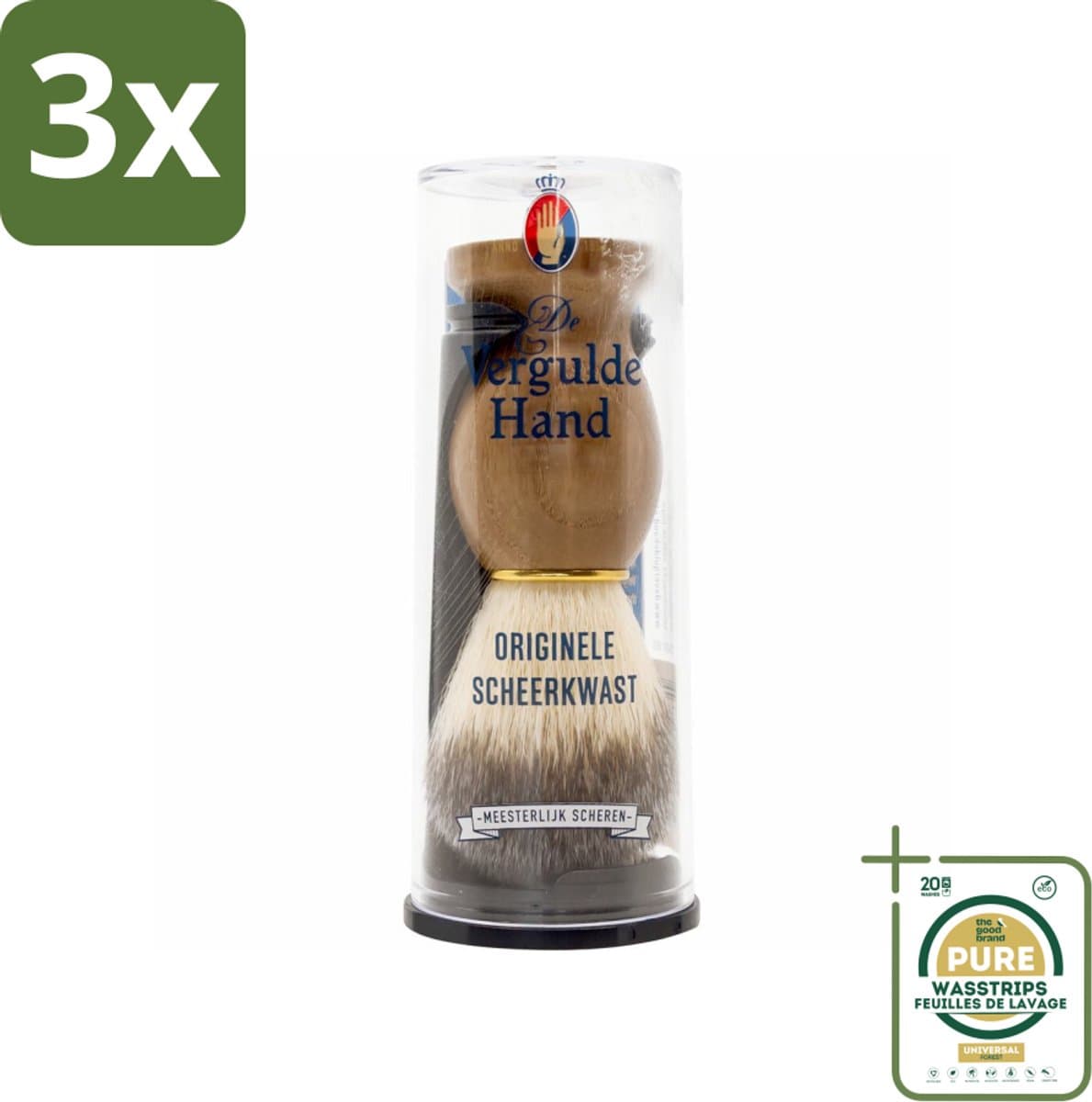 3 x Vergulde Hand Originele Scheerkwast - Grootverpakking - Scheerkwast - Scheerzeep - Baardharen - Scheren - Huidmassaging